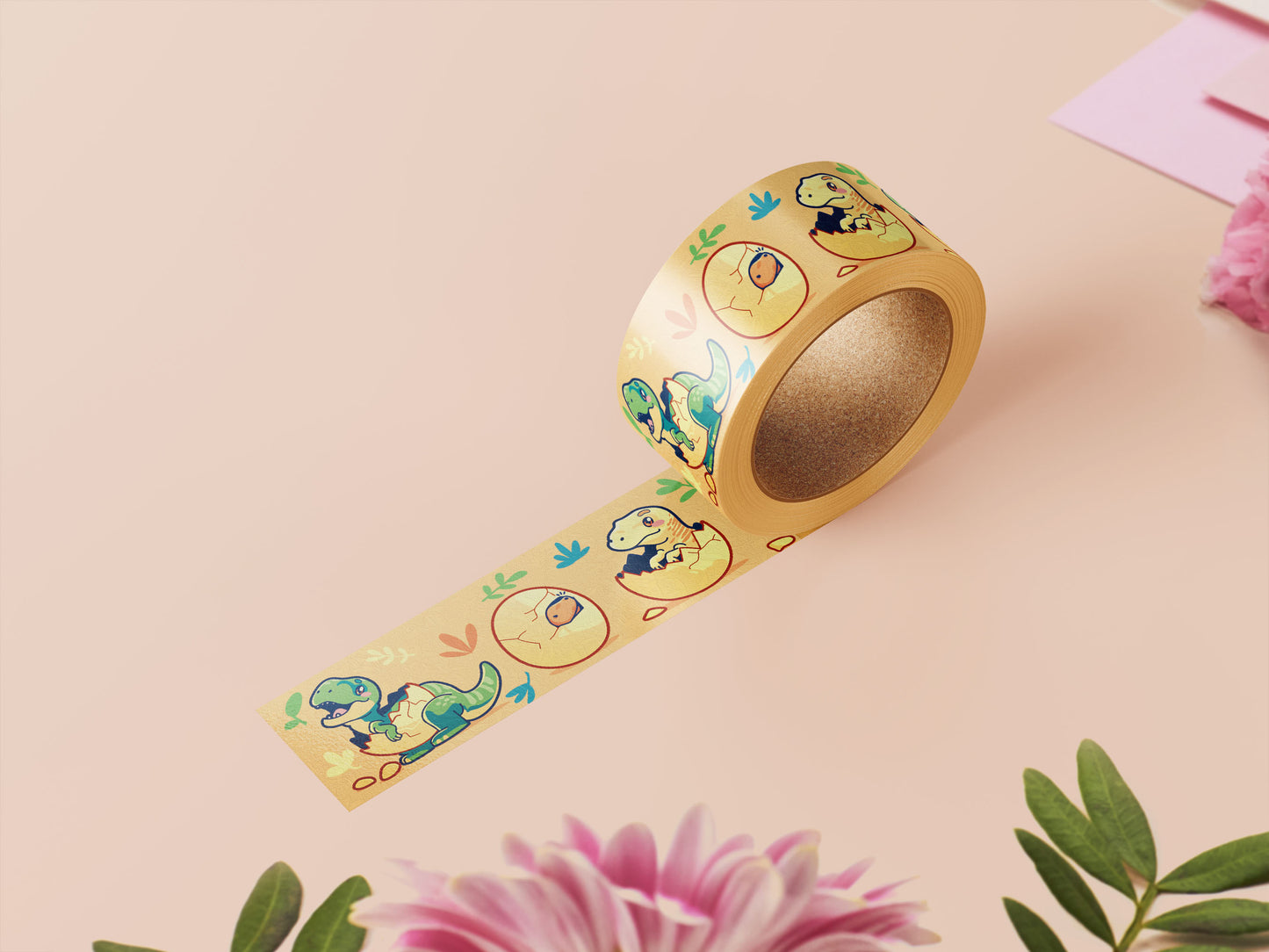 Cute baby dinosaurs hatching from eggs washi tape