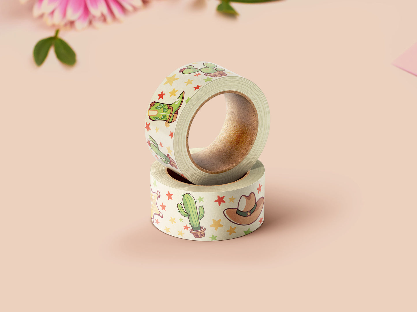 Cute yellow cowboys and cacti pattern washi tape.