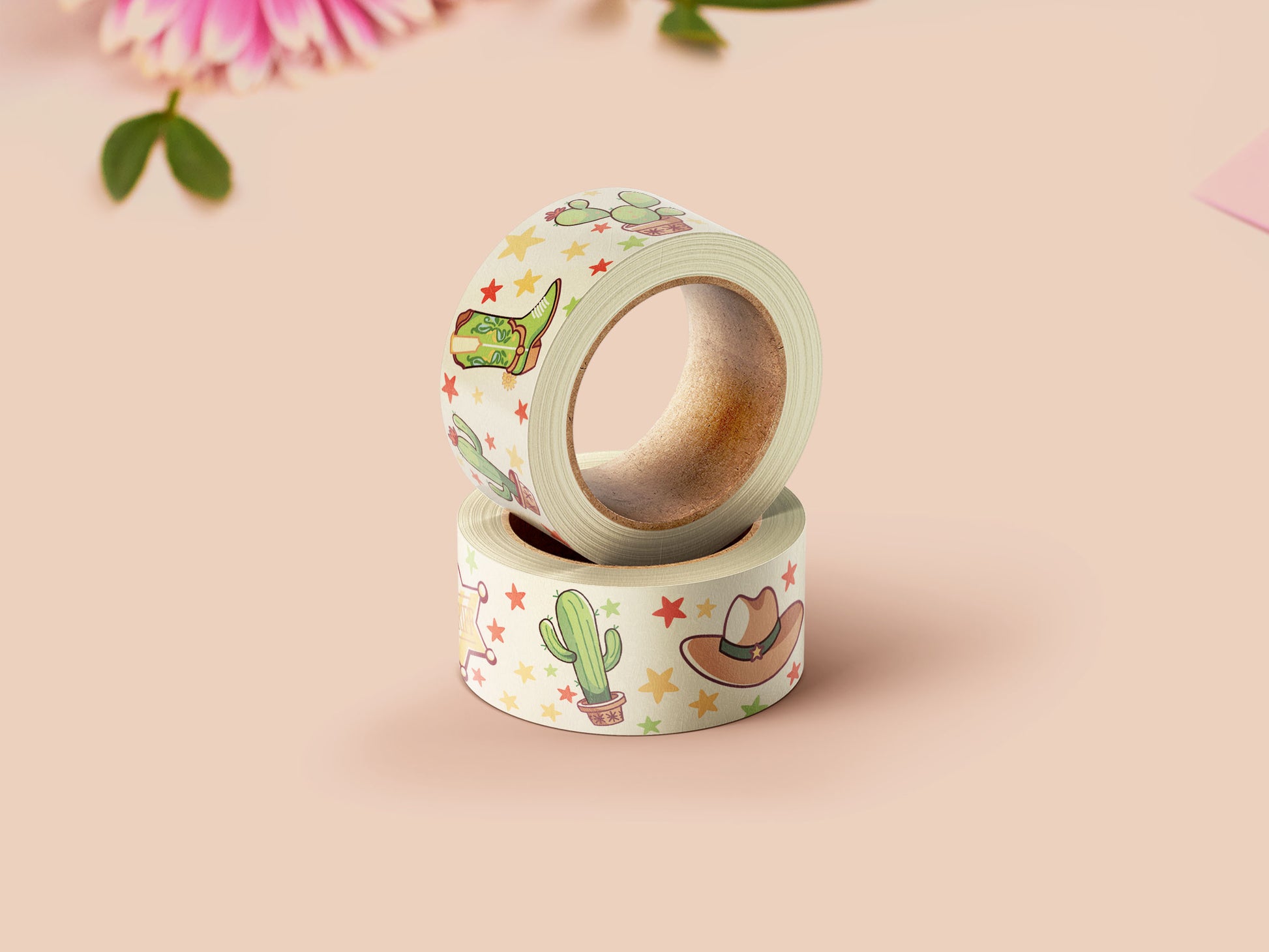 Cute yellow cowboys and cacti pattern washi tape.