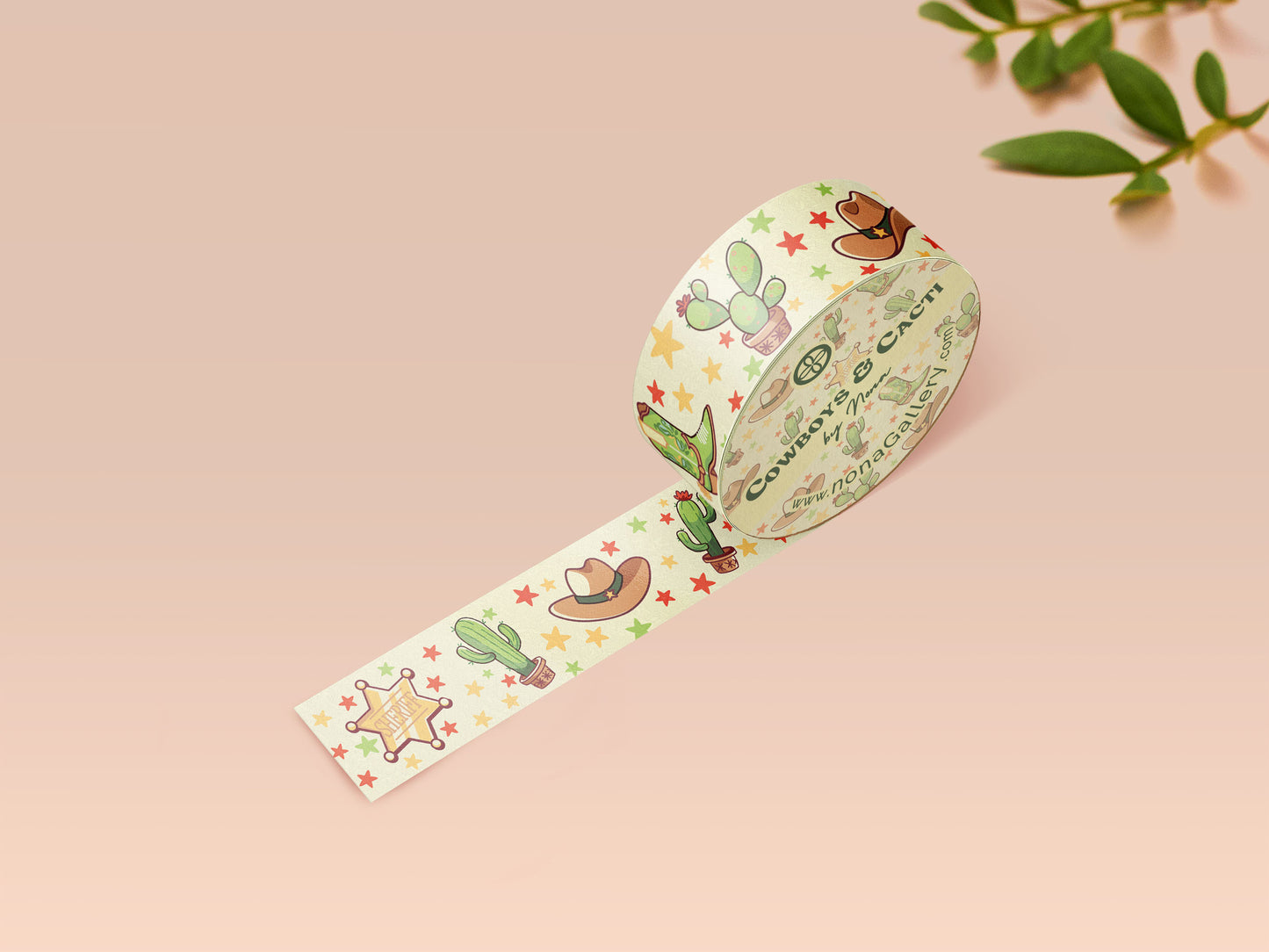 Cute yellow cowboys and cacti pattern washi tape.