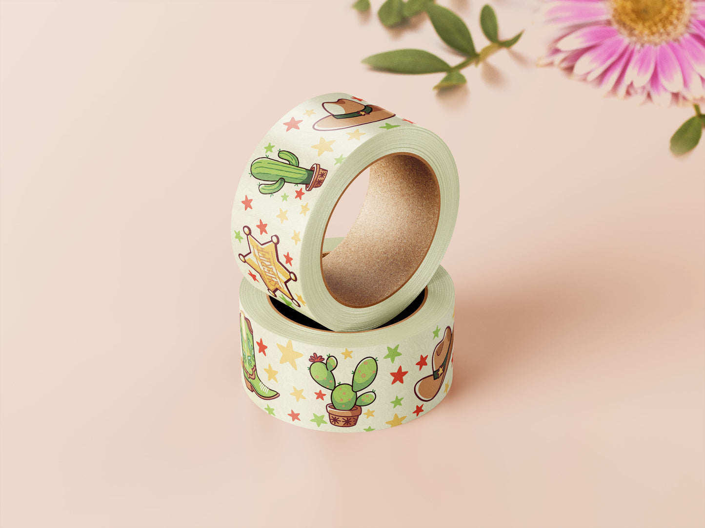 Cute yellow cowboys and cacti pattern washi tape.