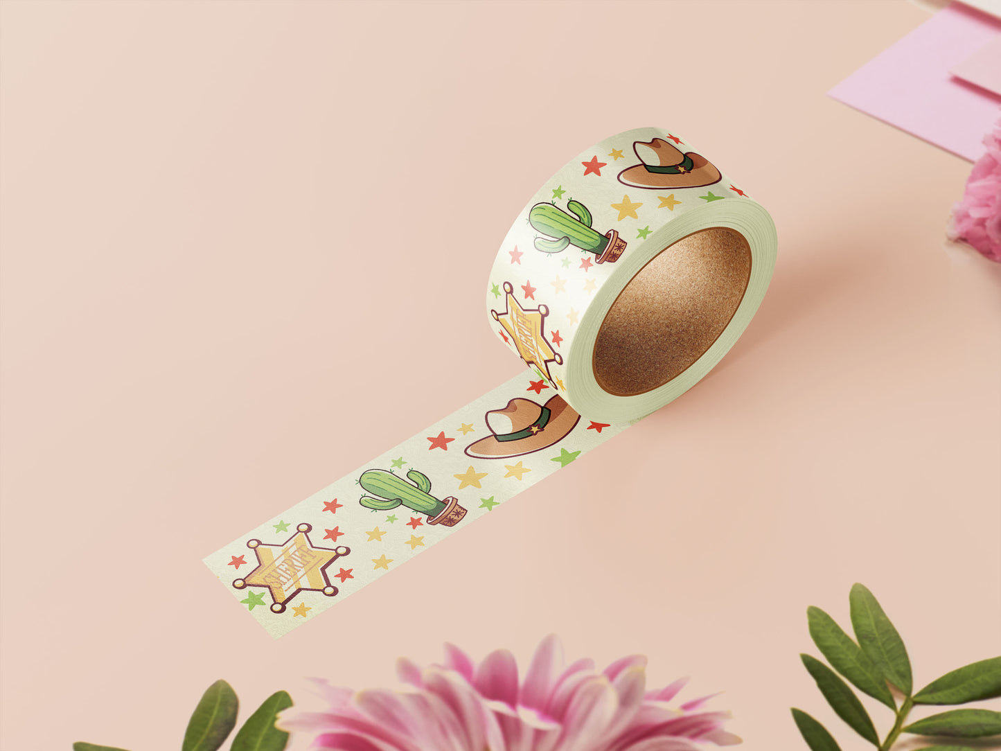 Cute yellow cowboys and cacti pattern washi tape.