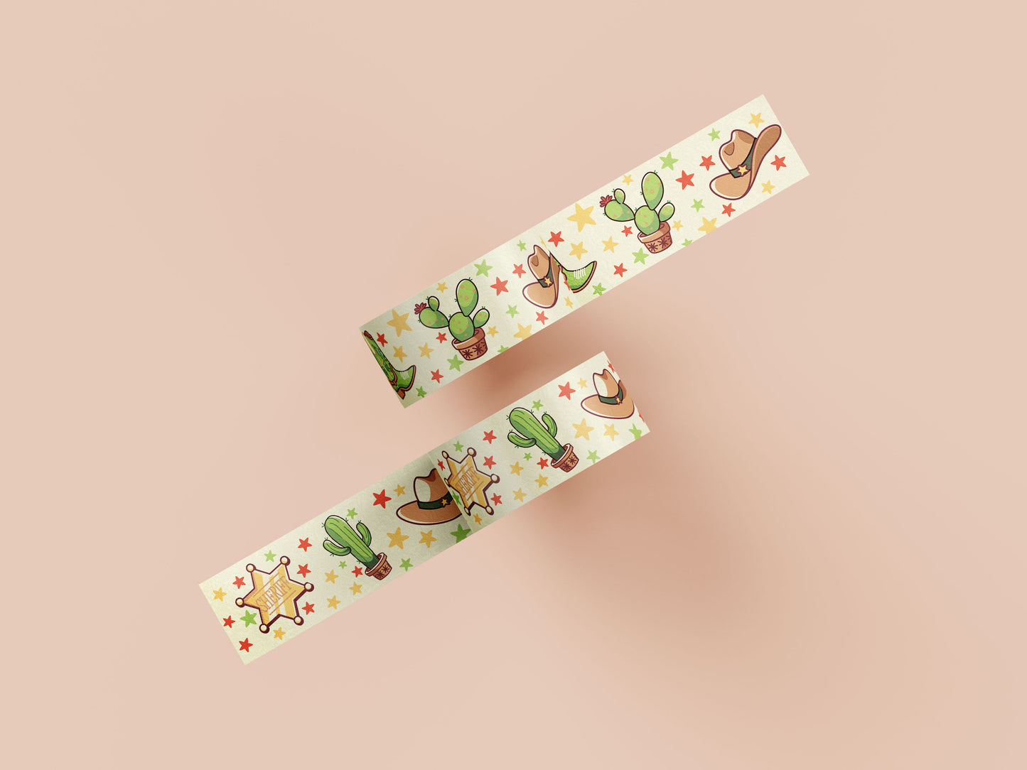 Cute yellow cowboys and cacti pattern washi tape.