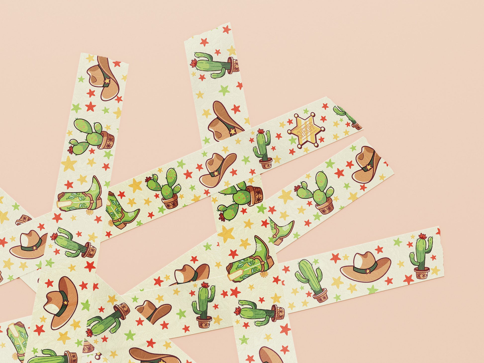 Cute yellow cowboys and cacti pattern washi tape.