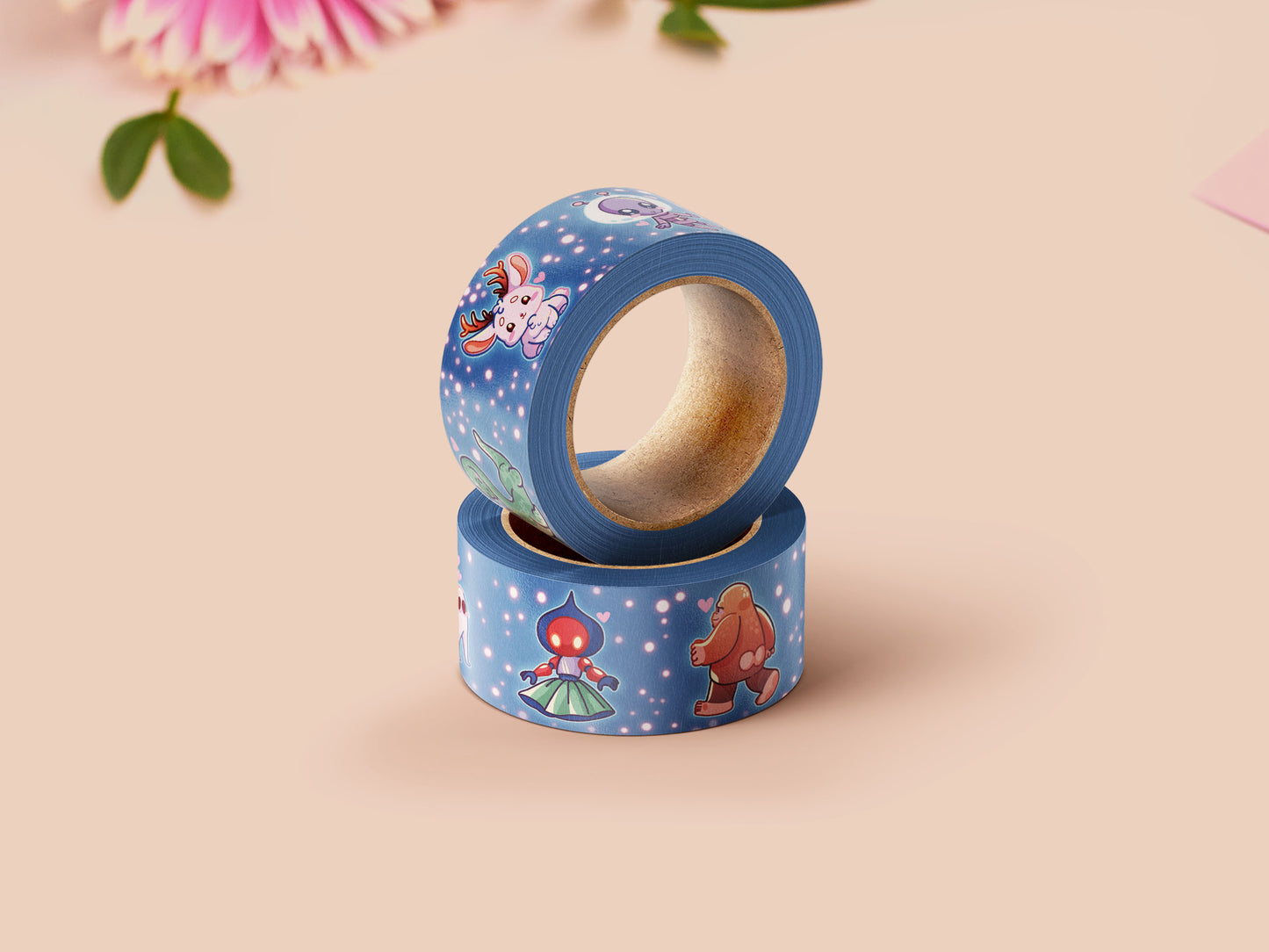 Cute blue cryptids and aliens pattern washi tape.