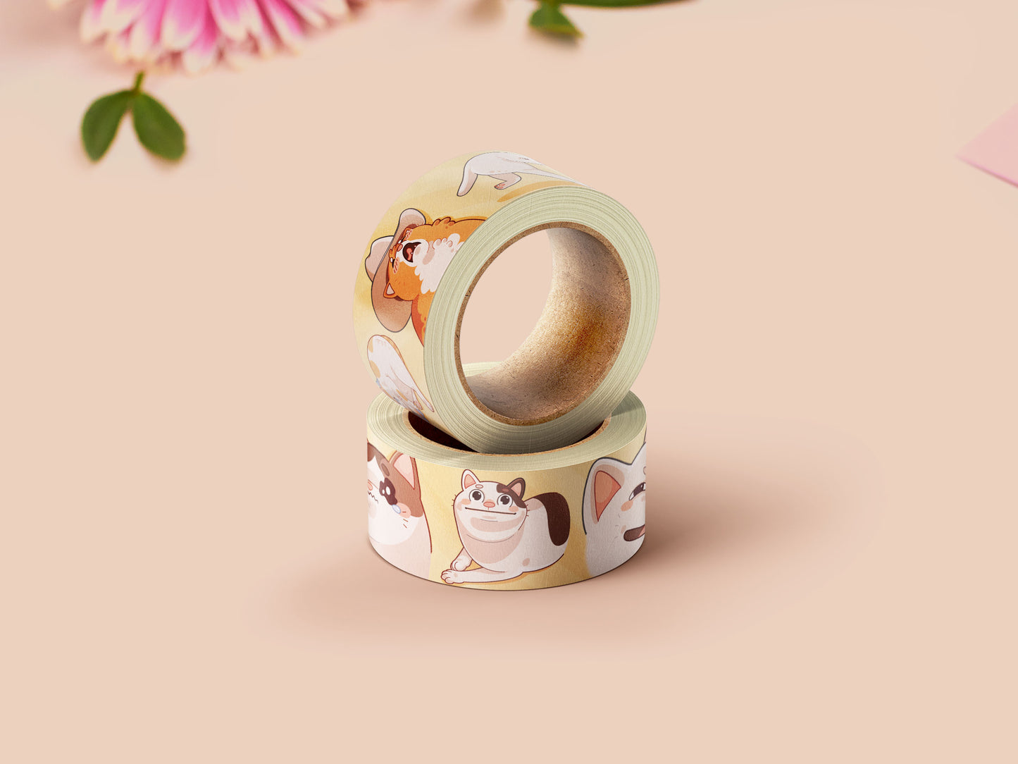 Cute yellow viral internet meme cats pattern washi tape.