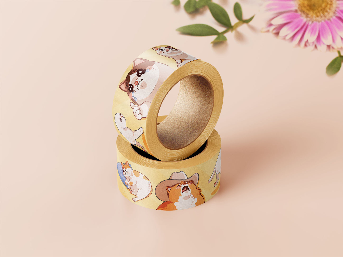 Cute yellow viral internet meme cats pattern washi tape.