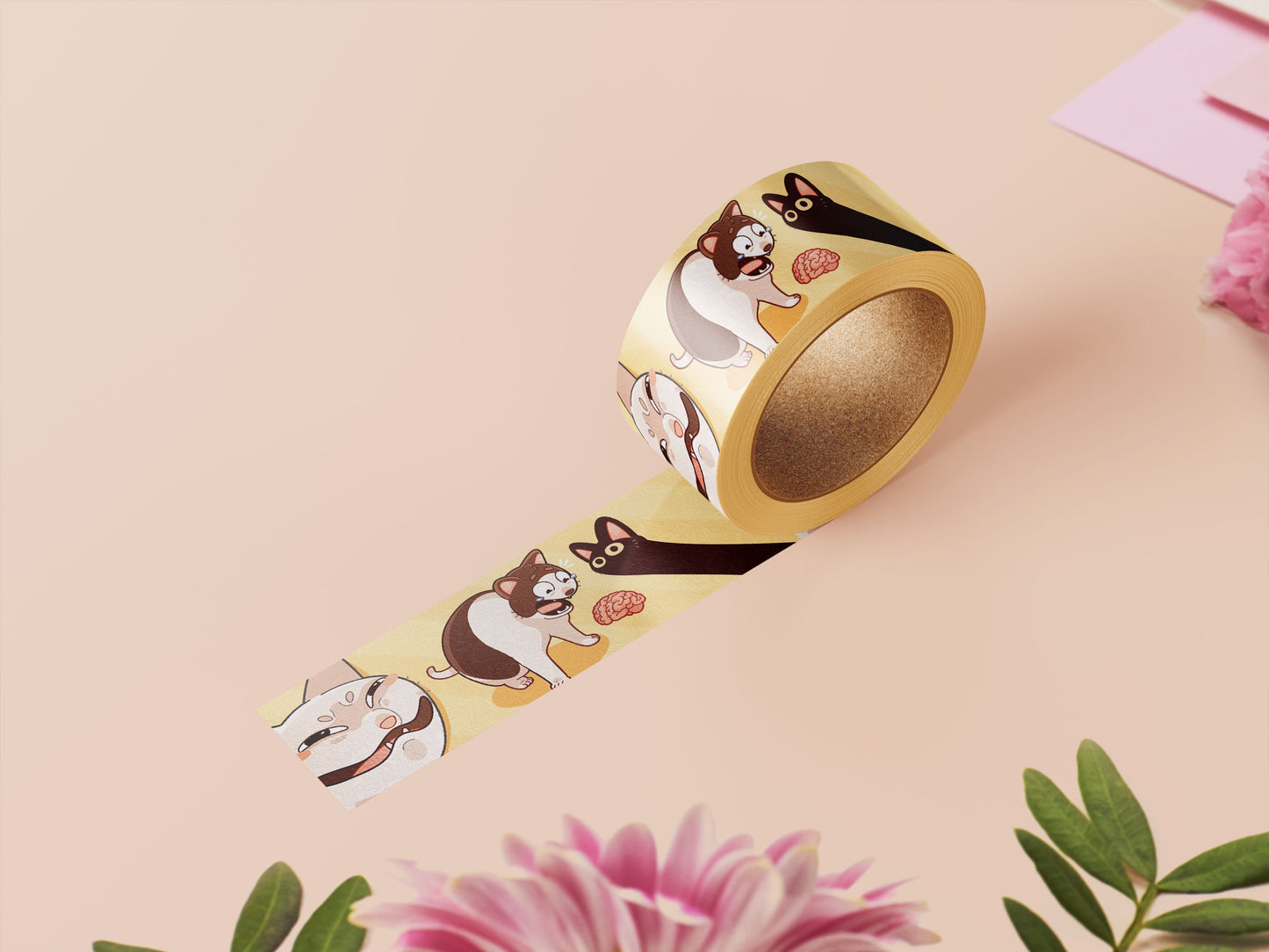 Cute yellow viral internet meme cats pattern washi tape.