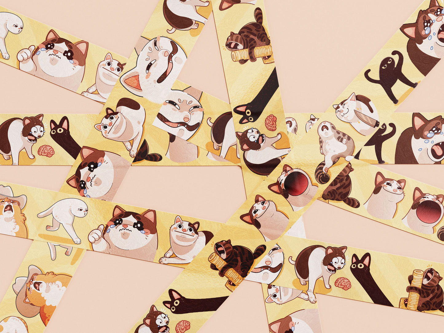 Cute yellow viral internet meme cats pattern washi tape.
