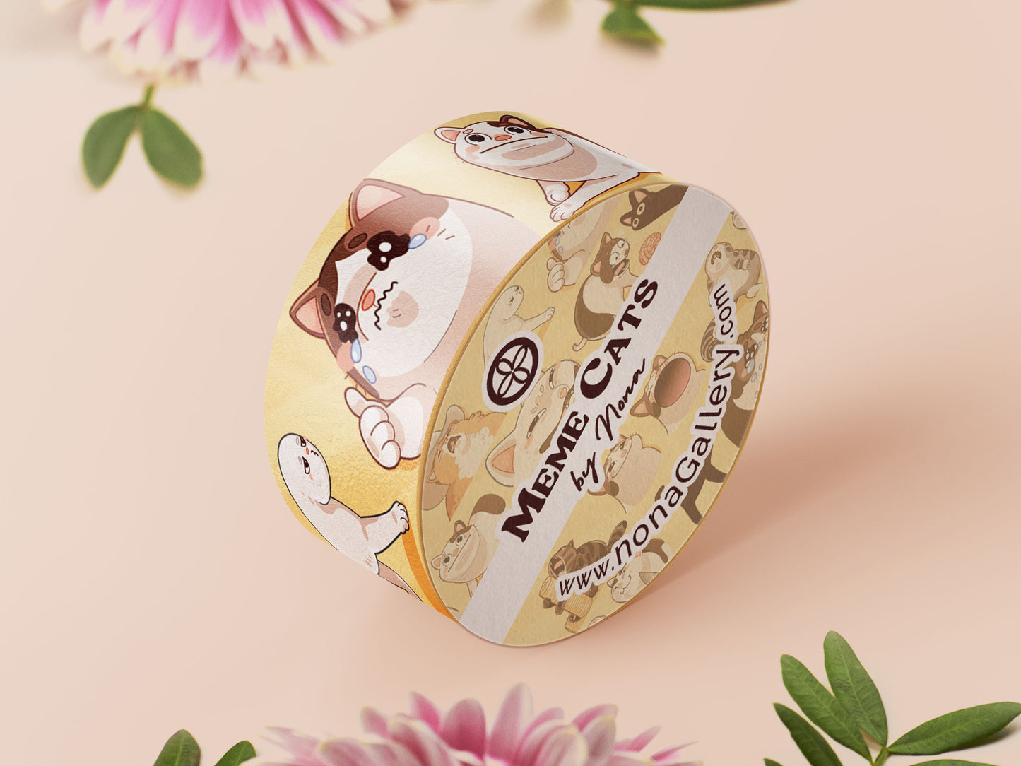 Cute yellow viral internet meme cats pattern washi tape.