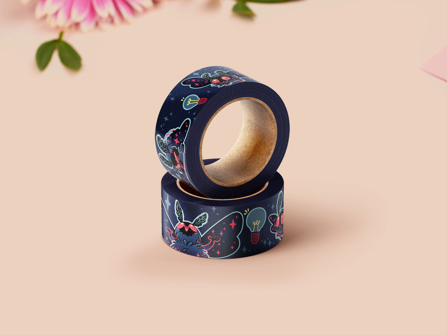 Cute dark blue cryptid Mothman pattern washi tape.