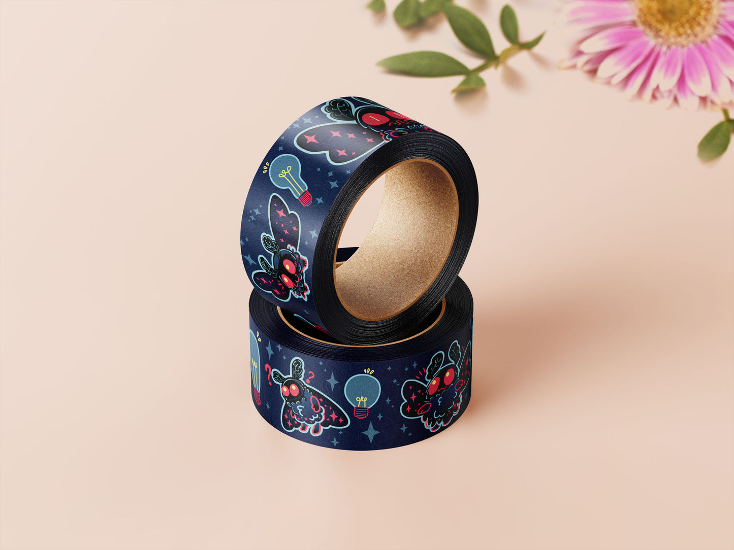 Cute dark blue cryptid Mothman pattern washi tape.