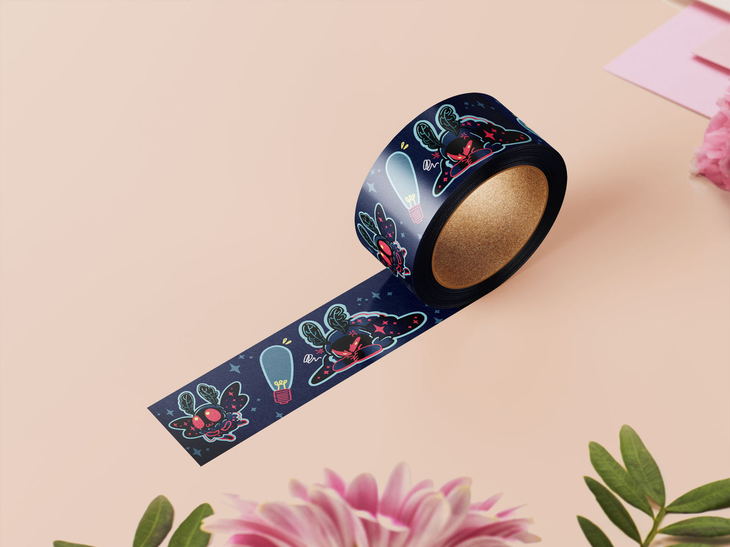 Cute dark blue cryptid Mothman pattern washi tape.