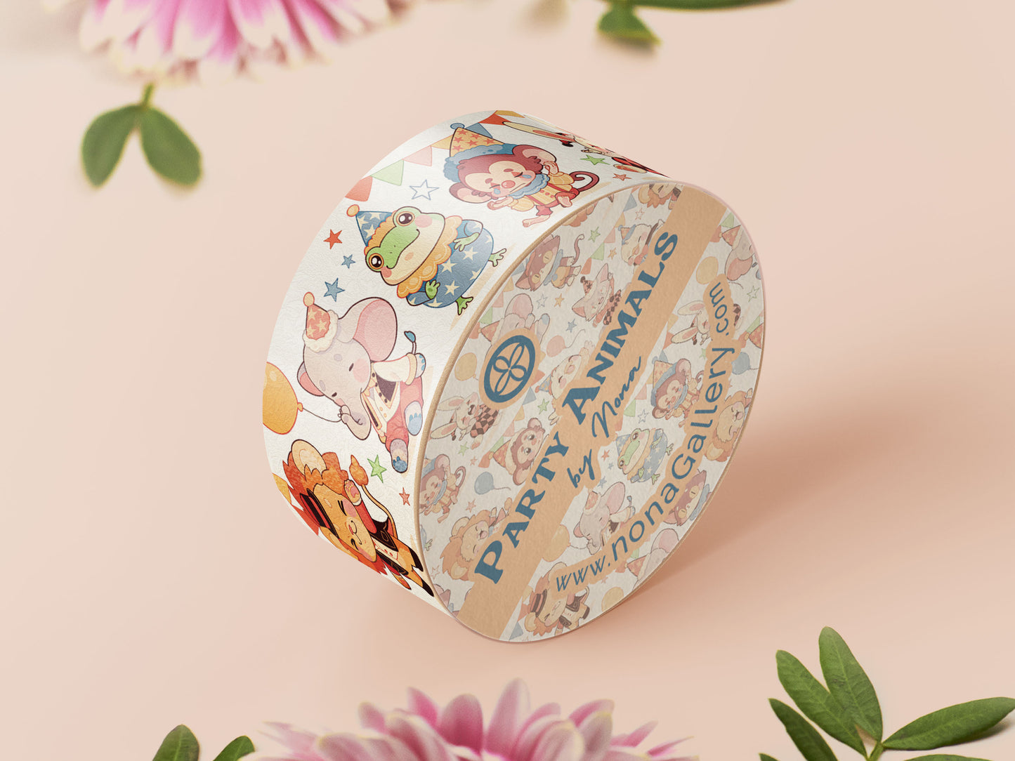 Decorative Washi tape with a cute baby party animal pattern.