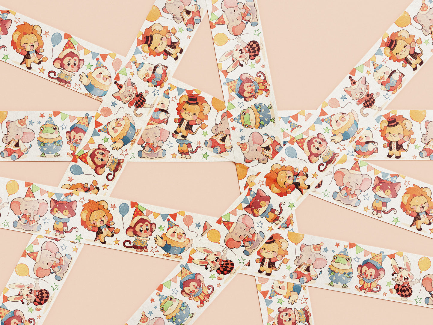 Decorative Washi tape with a cute baby party animal pattern.