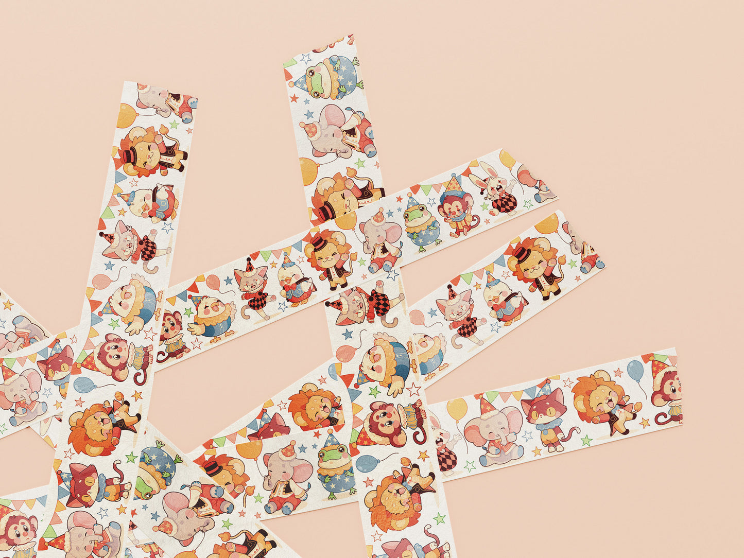 Decorative Washi tape with a cute baby party animal pattern.