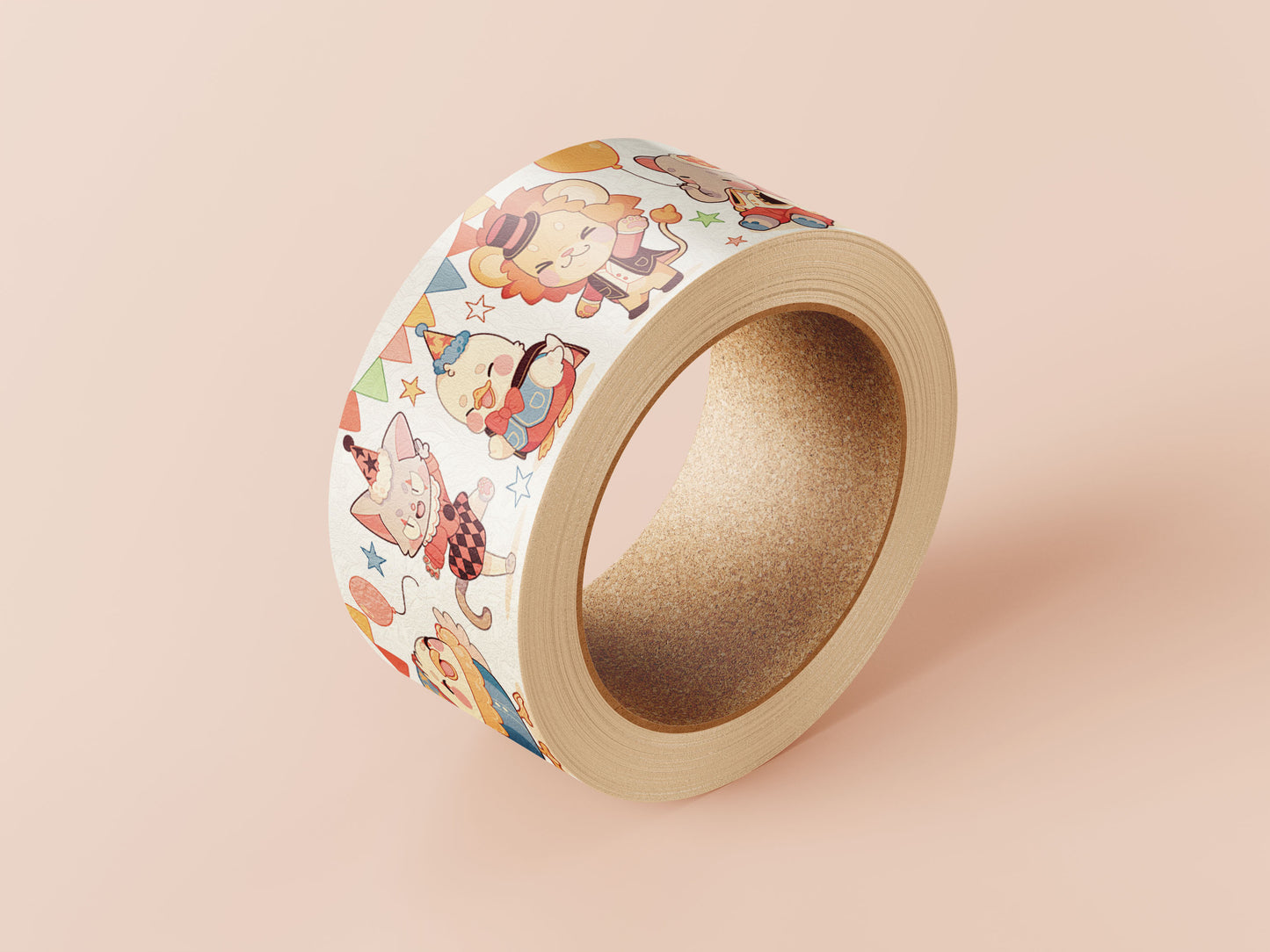 Decorative Washi tape with a cute baby party animal pattern.