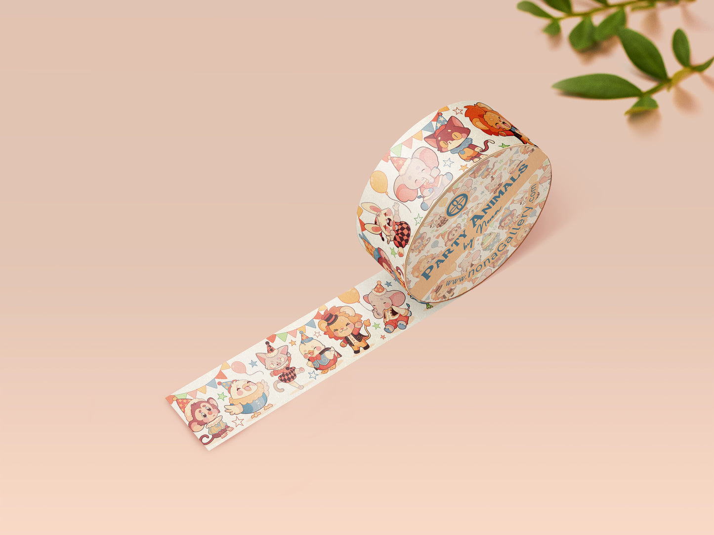 Decorative Washi tape with a cute baby party animal pattern.