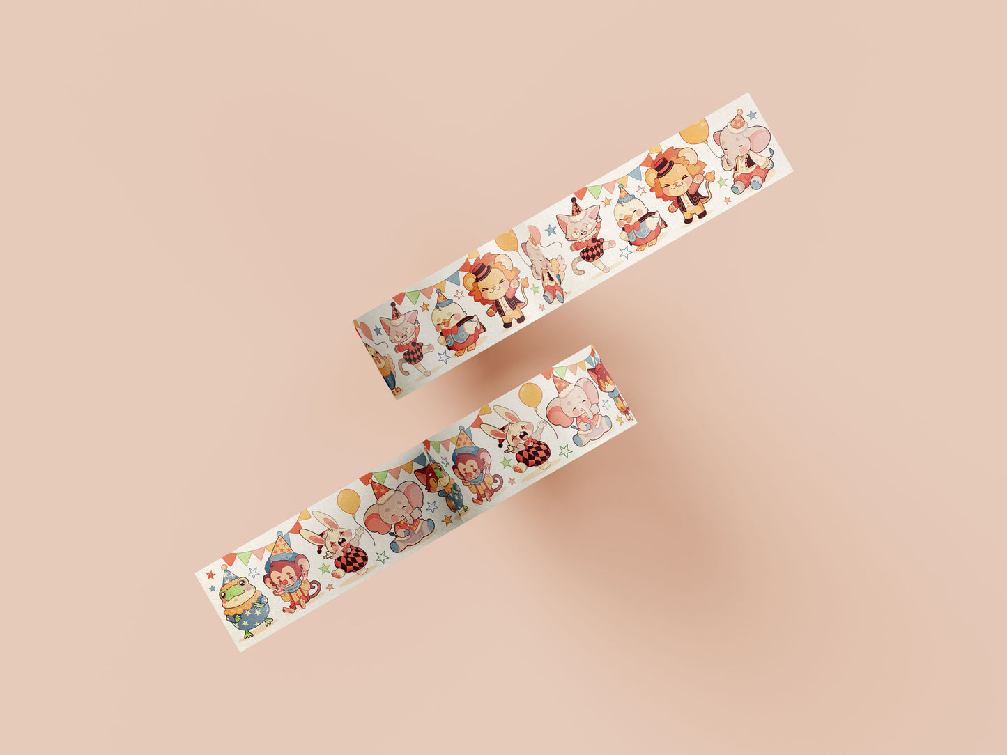 Decorative Washi tape with a cute baby party animal pattern.