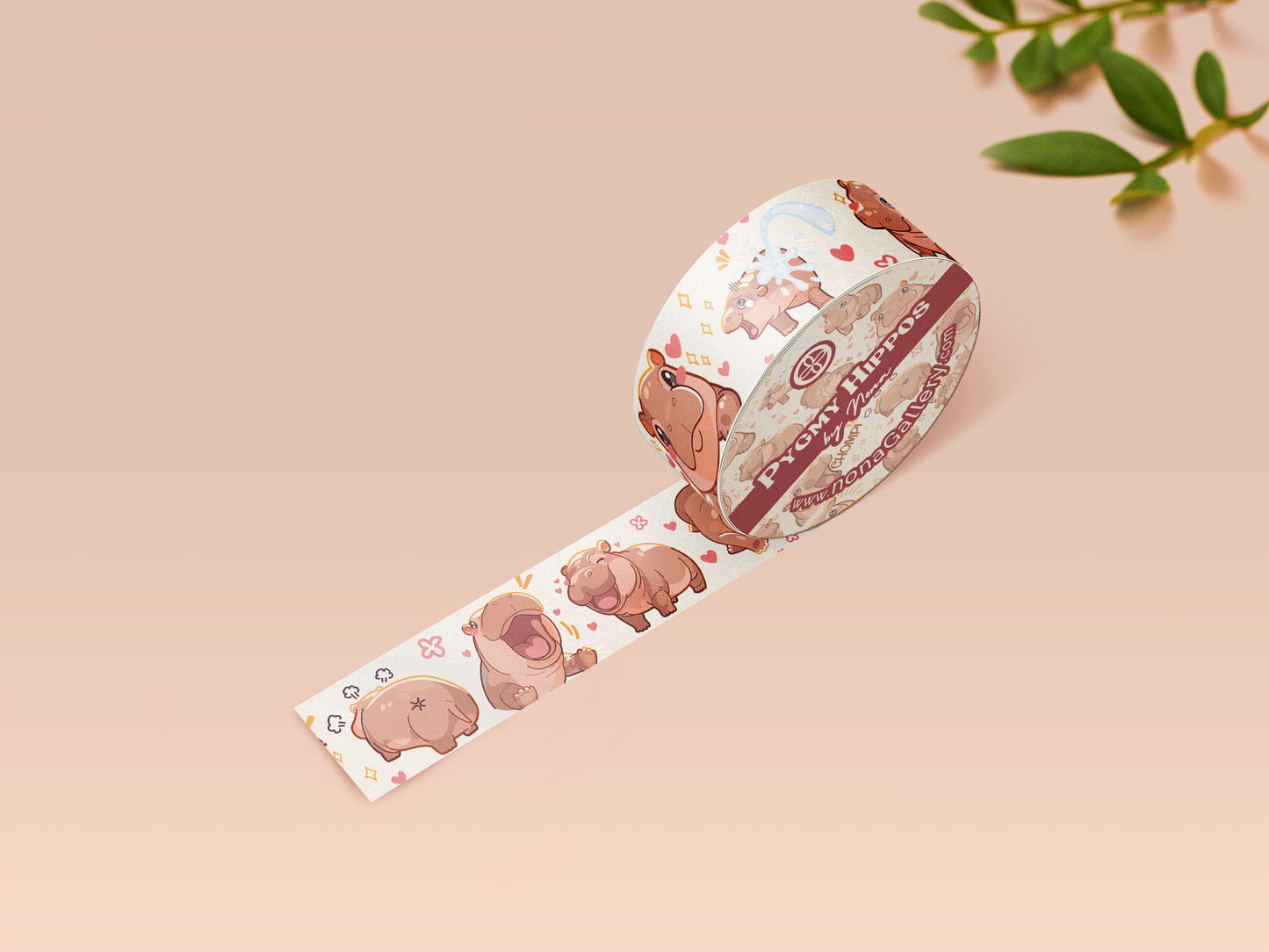 Cute baby pygmy hippo Moo Deng pattern washi tape.
