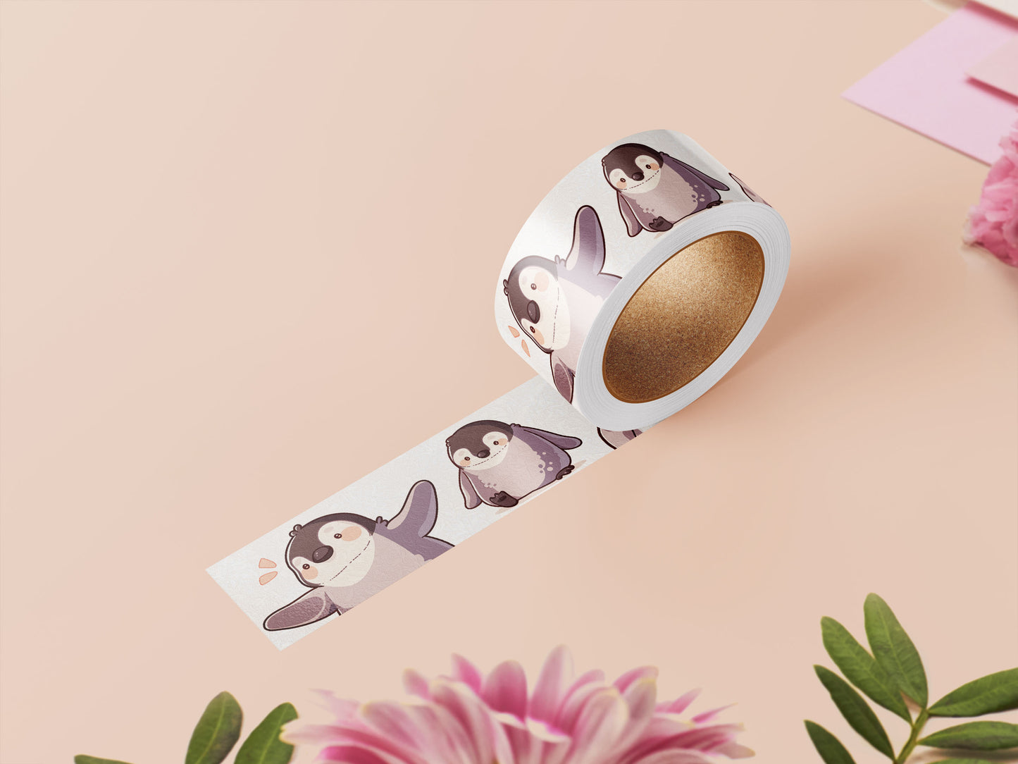 Cute white baby emperor penguin chicks pattern washi tape.