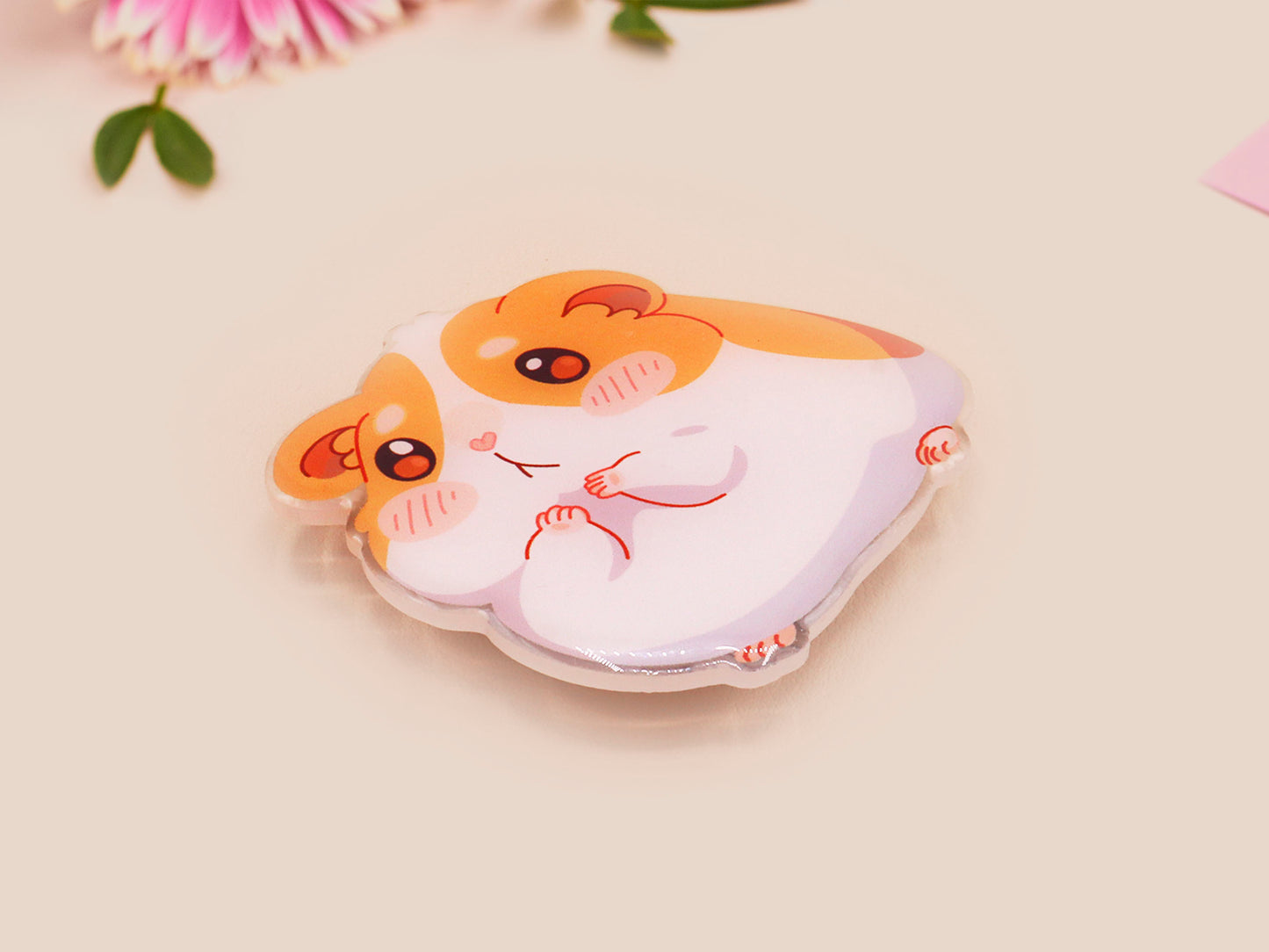 Cute acrylic popsocket phone grip of a shy guinea pig hamster