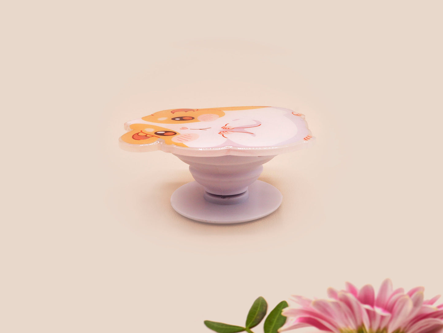 Cute acrylic popsocket phone grip of a shy guinea pig hamster