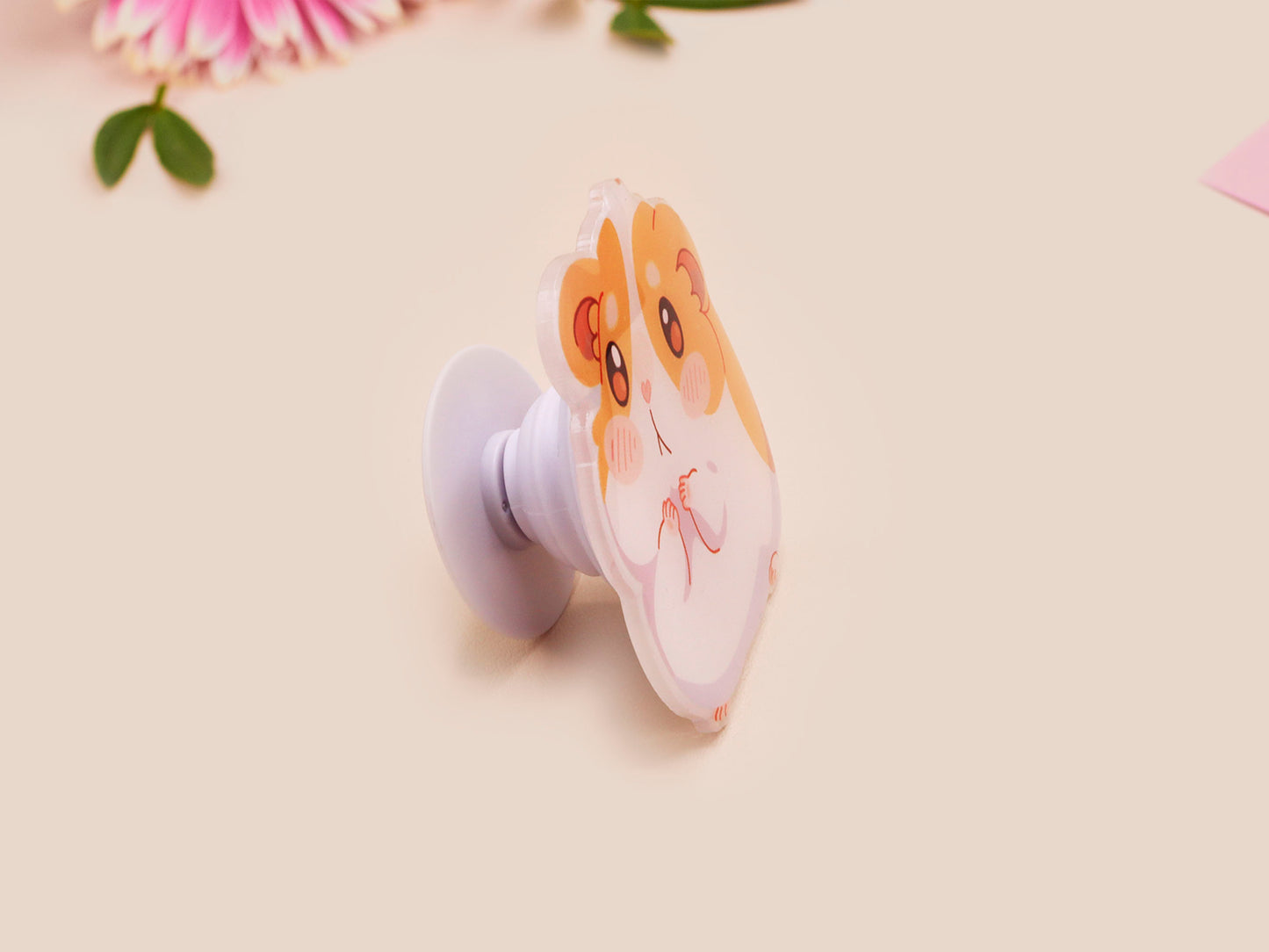 Cute acrylic popsocket phone grip of a shy guinea pig hamster