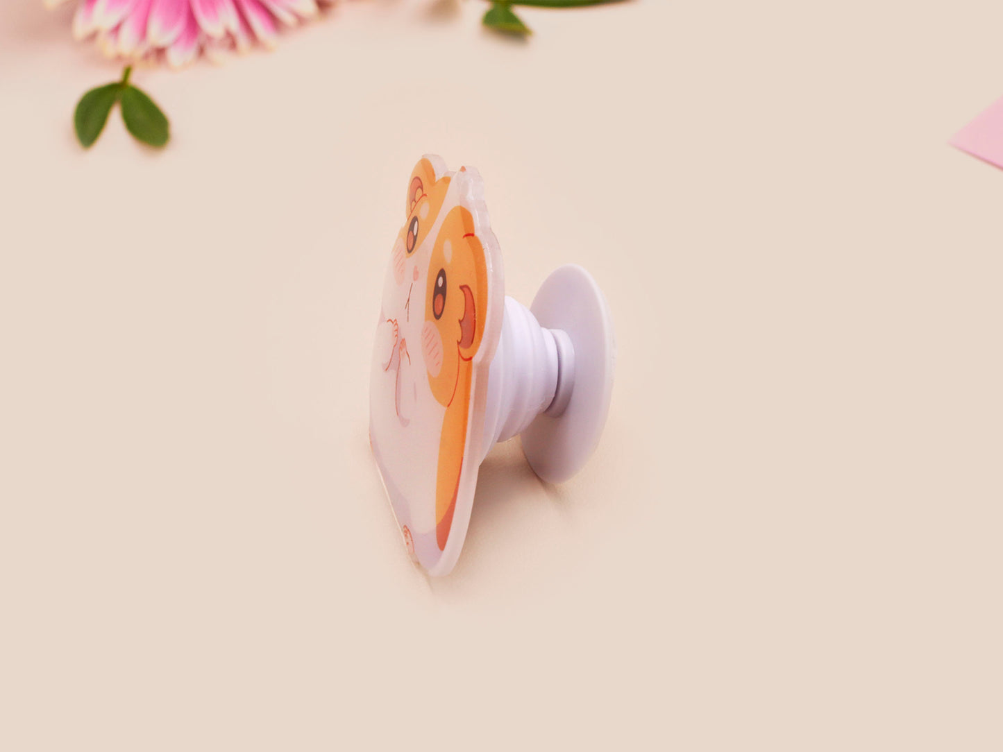 Cute acrylic popsocket phone grip of a shy guinea pig hamster