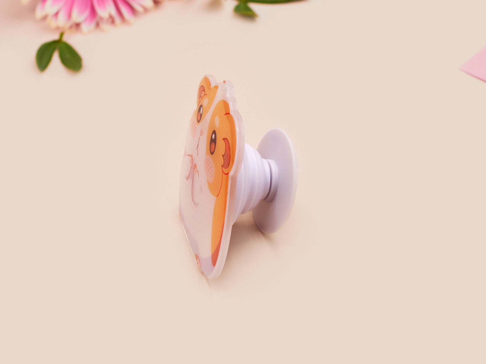 Cute acrylic popsocket phone grip of a shy guinea pig hamster