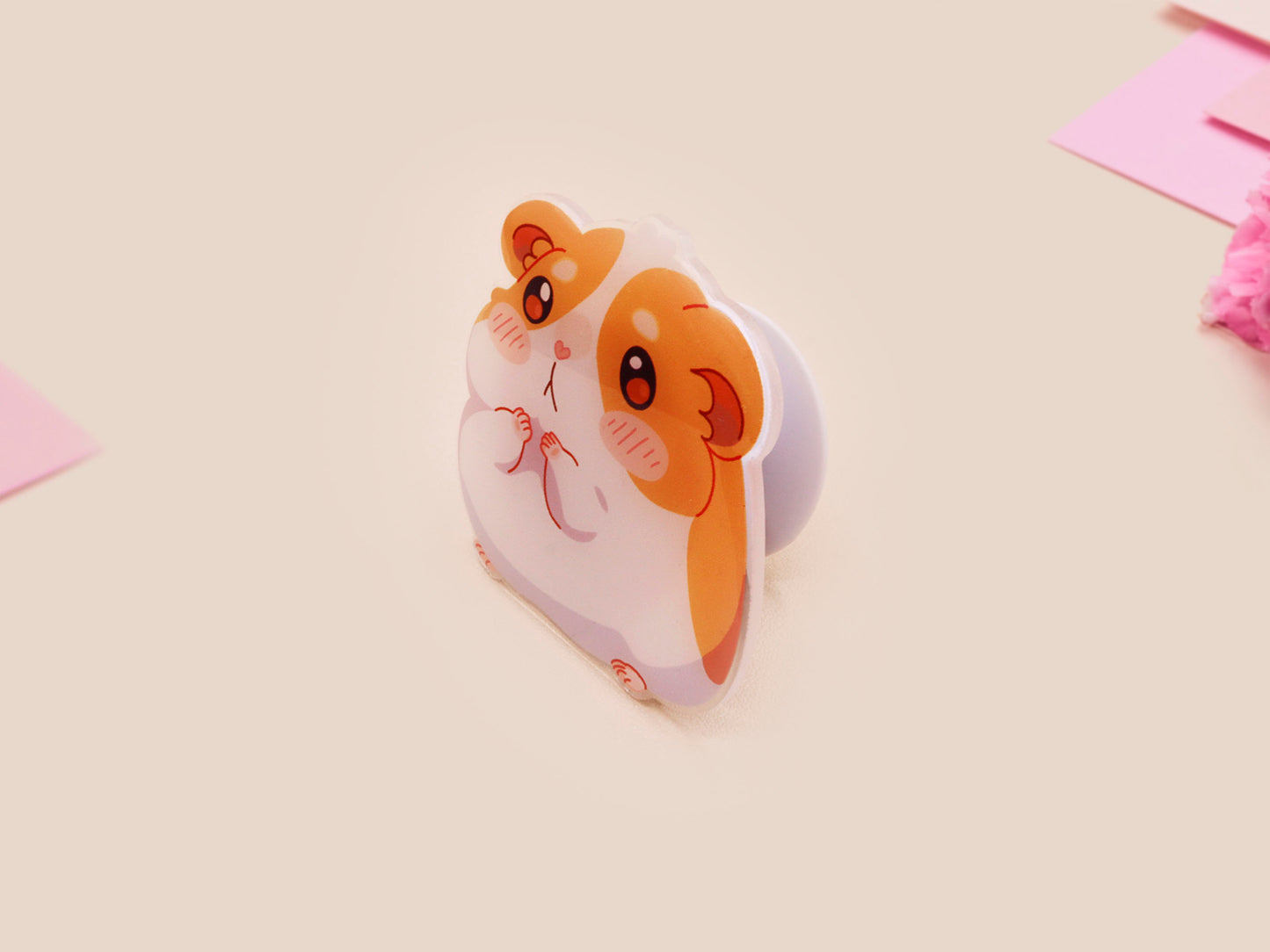 Cute acrylic popsocket phone grip of a shy guinea pig hamster