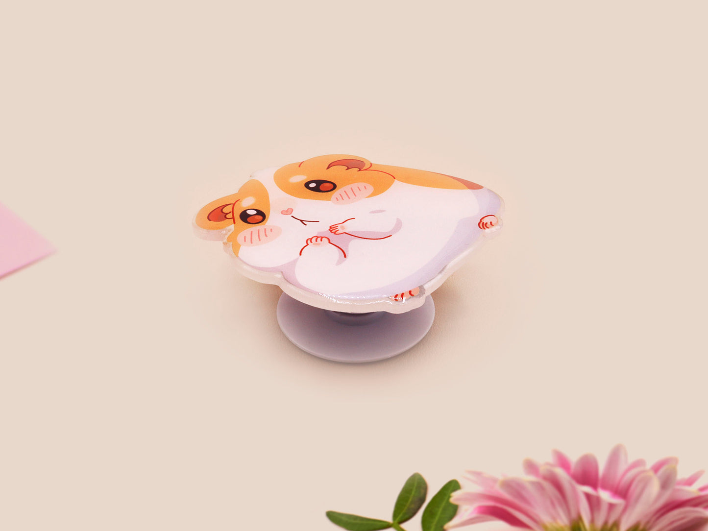 Cute acrylic popsocket phone grip of a shy guinea pig hamster