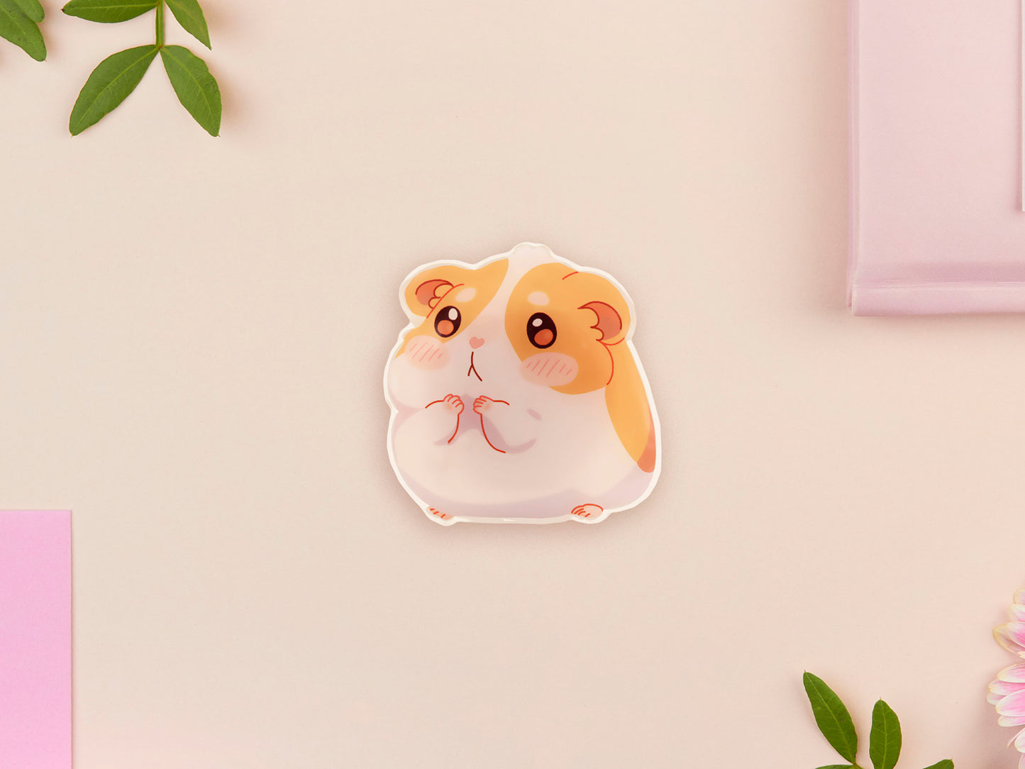 Cute acrylic popsocket phone grip of a shy guinea pig hamster