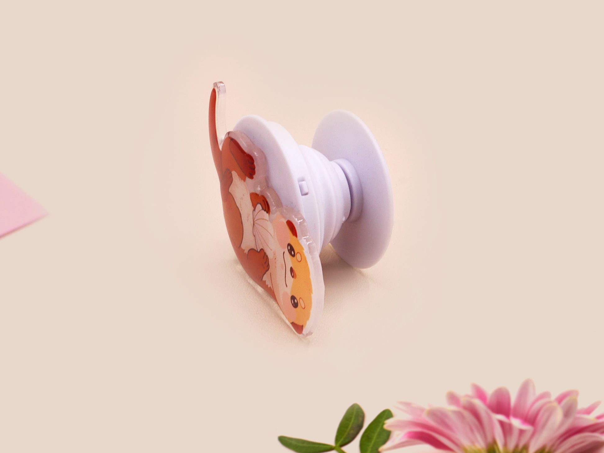 Cute acrylic popsocket phone grip of a sea otter holding a clam shell