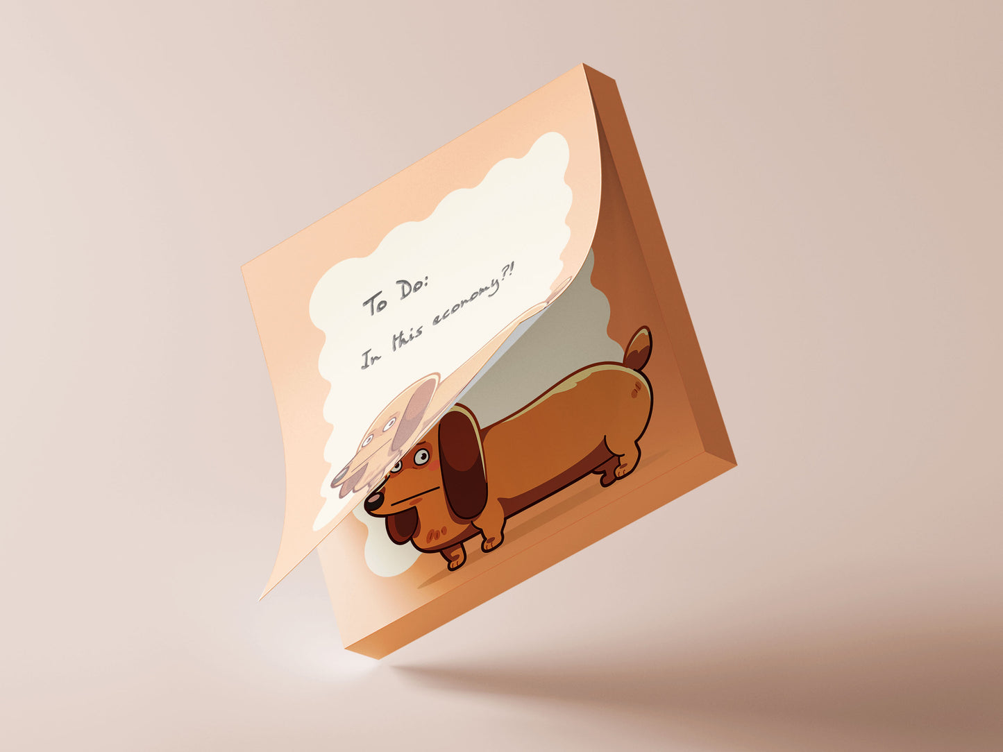 Orange sticky note notepad with a cute chibi dachshund sausage dog design