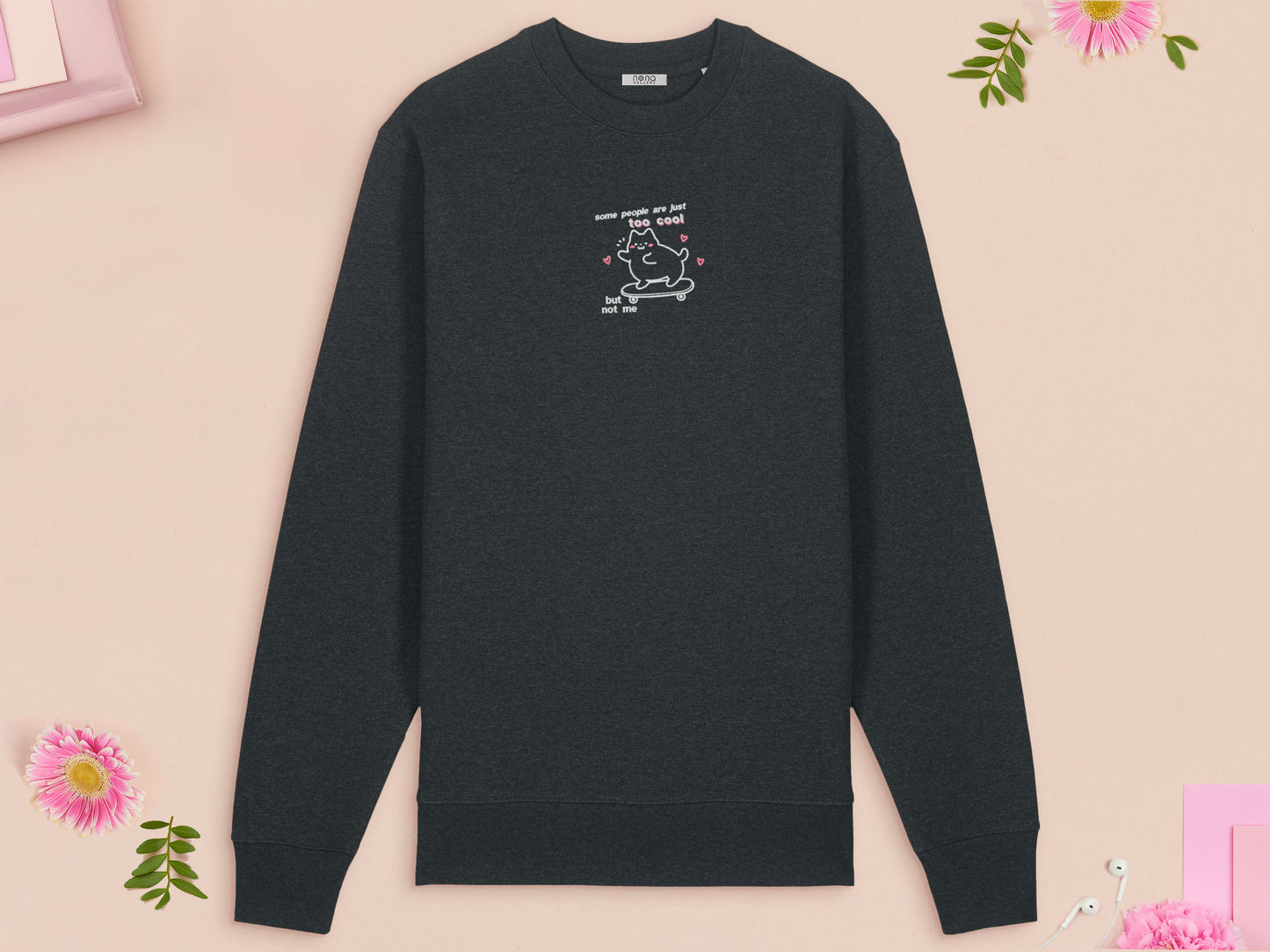 Some People Are Just Too Cool But Not Me Skateboarding Cat Embroidered Top