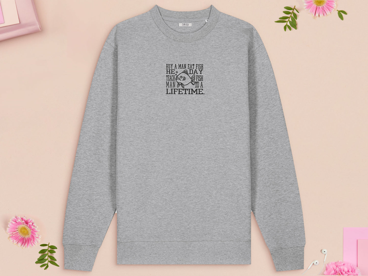 Teach Man Fish To A Lifetime Embroidered Top