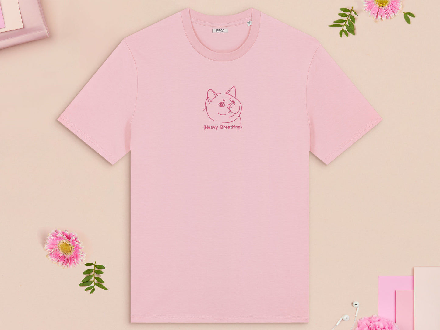 Heavy Breathing Cat Embroidered Top
