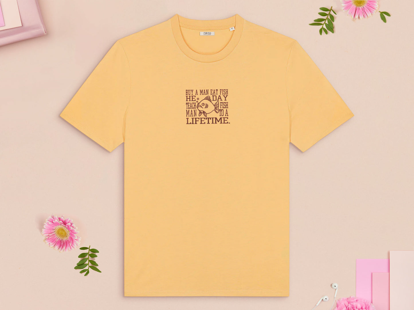 Teach Man Fish To A Lifetime Embroidered Top