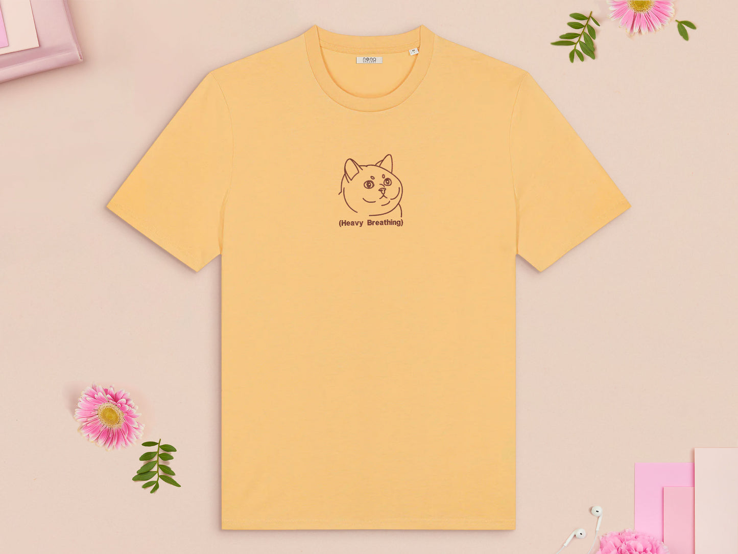 Heavy Breathing Cat Embroidered Top