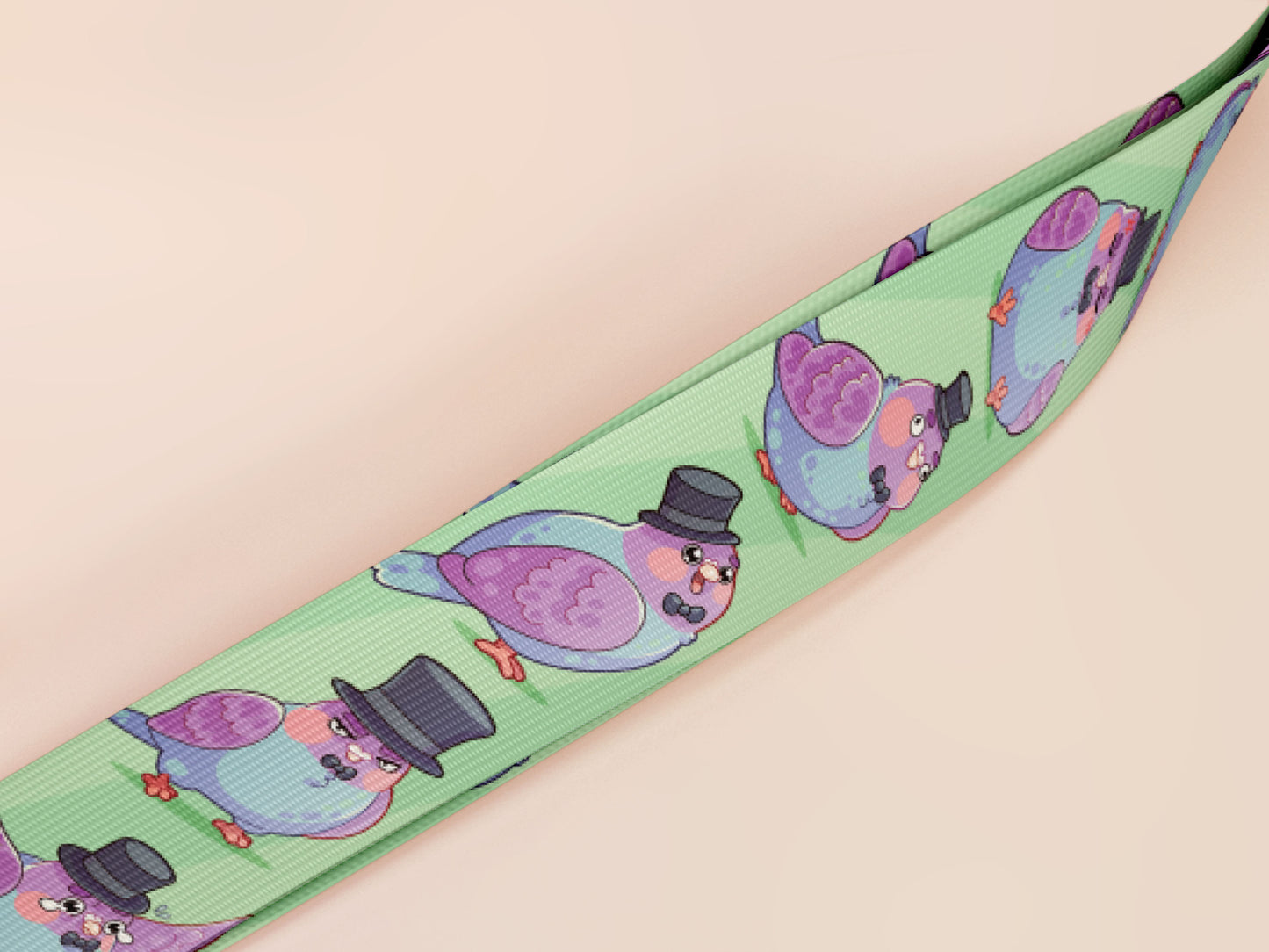 Cute full legth lanyard with a double sided fancy bird pigeon pattern and silver swivel hook clasp.