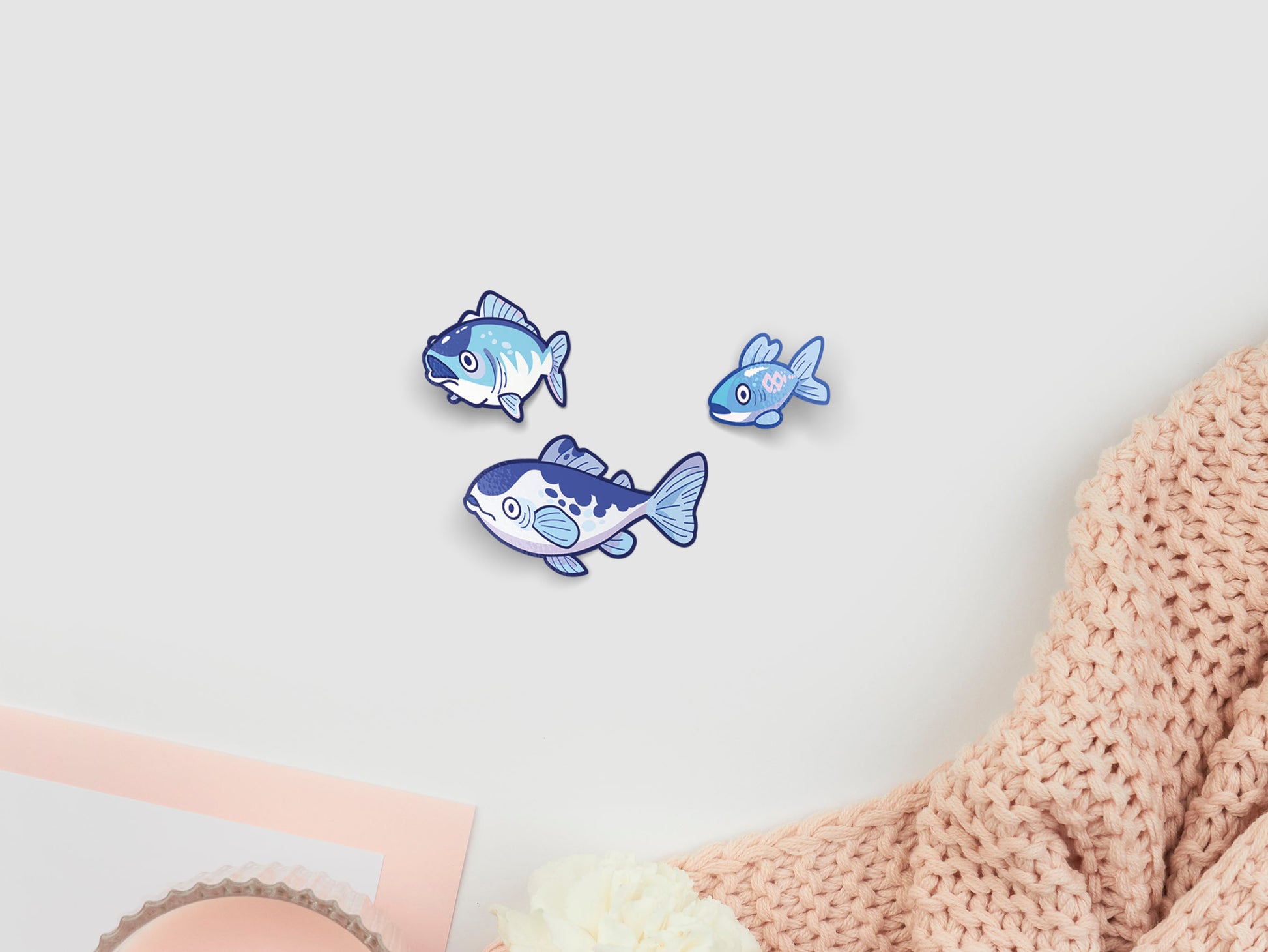 Multiple cute funny fish stickers and anime underwater ocean sea stickers