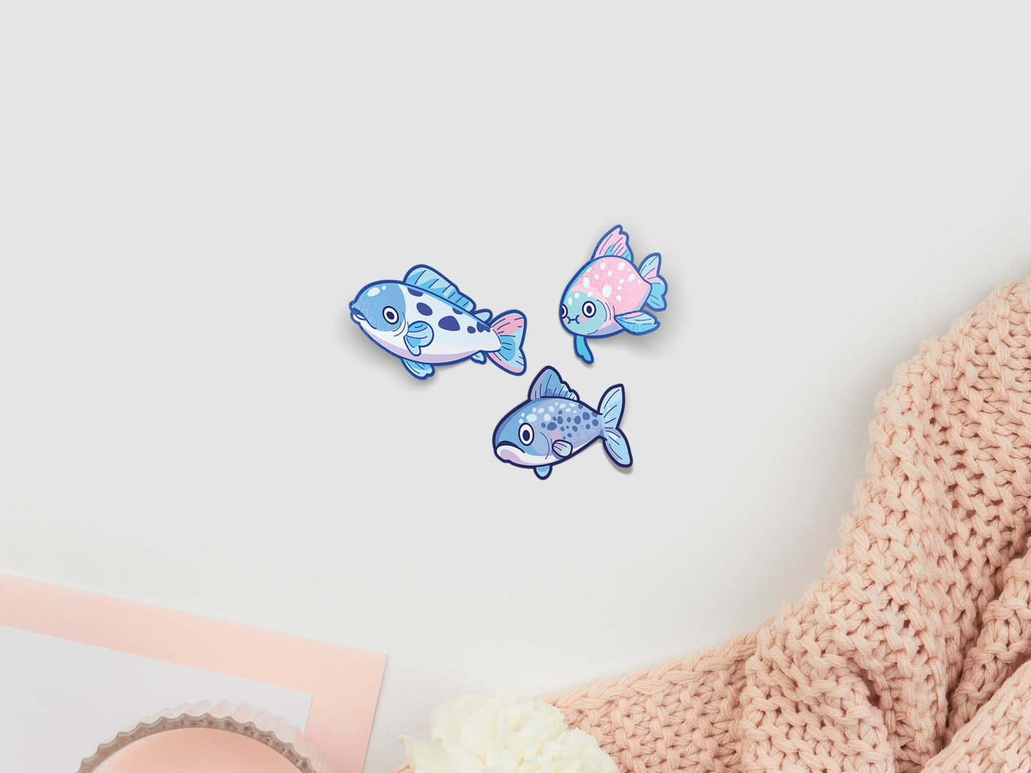 Multiple cute funny fish stickers and anime underwater ocean sea stickers