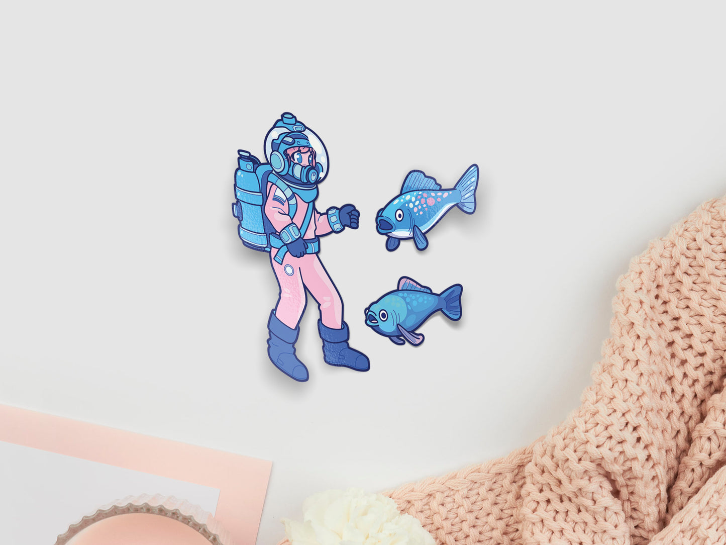 Multiple cute funny fish stickers and anime underwater ocean sea diver stickers