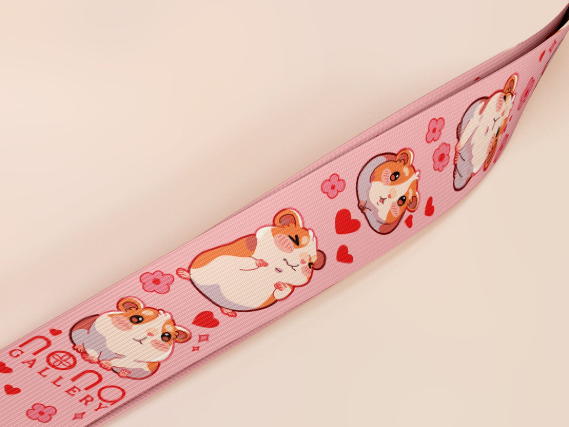 Cute full legth pink lanyard with a double sided guinea pig pattern and silver swivel hook clasp.