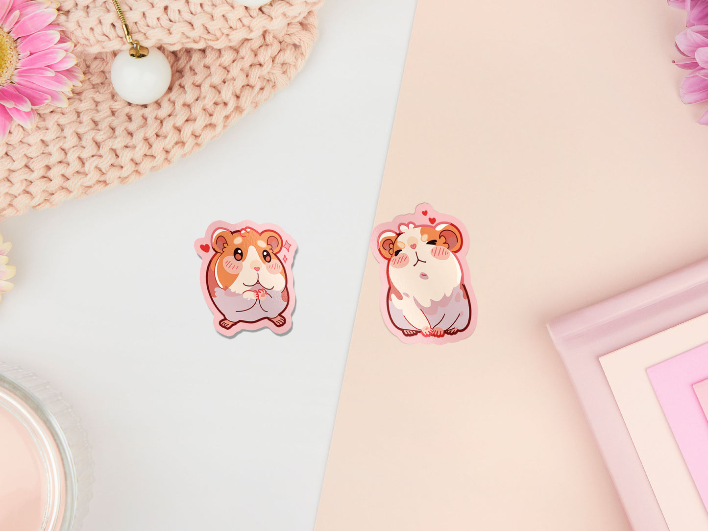 Cute waterproof gloss vinyl stickers of multiple chibi hamsters and guinea pigs