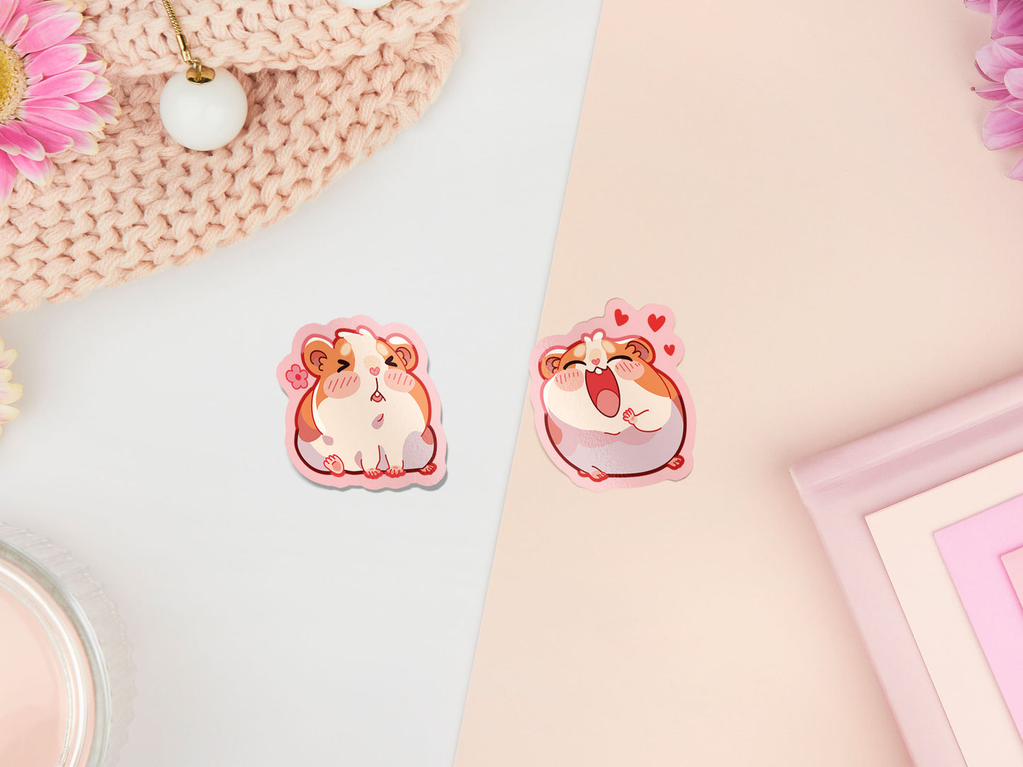 Cute waterproof gloss vinyl stickers of multiple chibi hamsters and guinea pigs