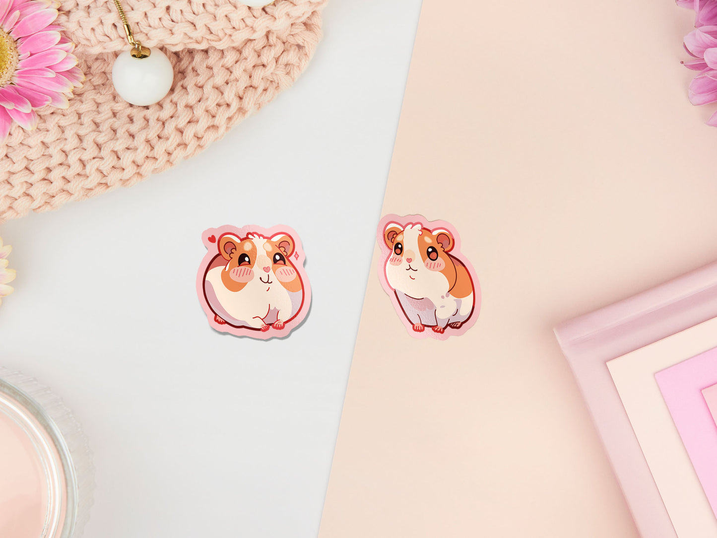 Cute waterproof gloss vinyl stickers of multiple chibi hamsters and guinea pigs