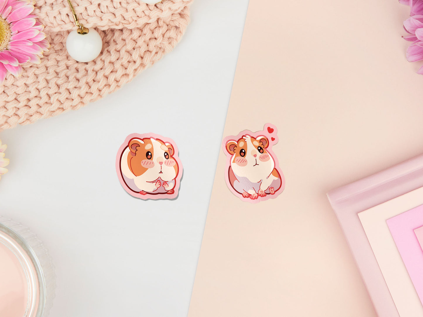 Cute waterproof gloss vinyl stickers of multiple chibi hamsters and guinea pigs