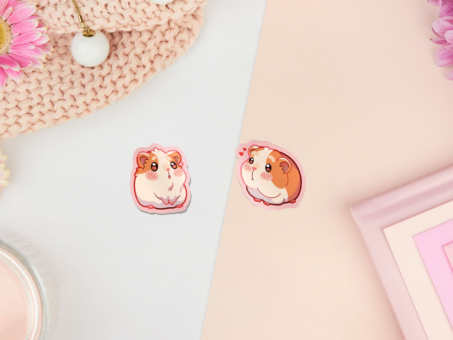 Cute waterproof gloss vinyl stickers of multiple chibi hamsters and guinea pigs